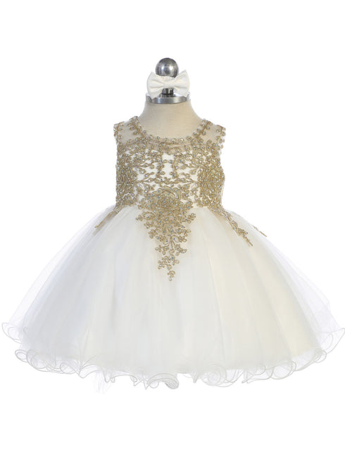 Baby Girls Multi Color Gold Lace Wired Tulle Flower Girl Dress 6-24M